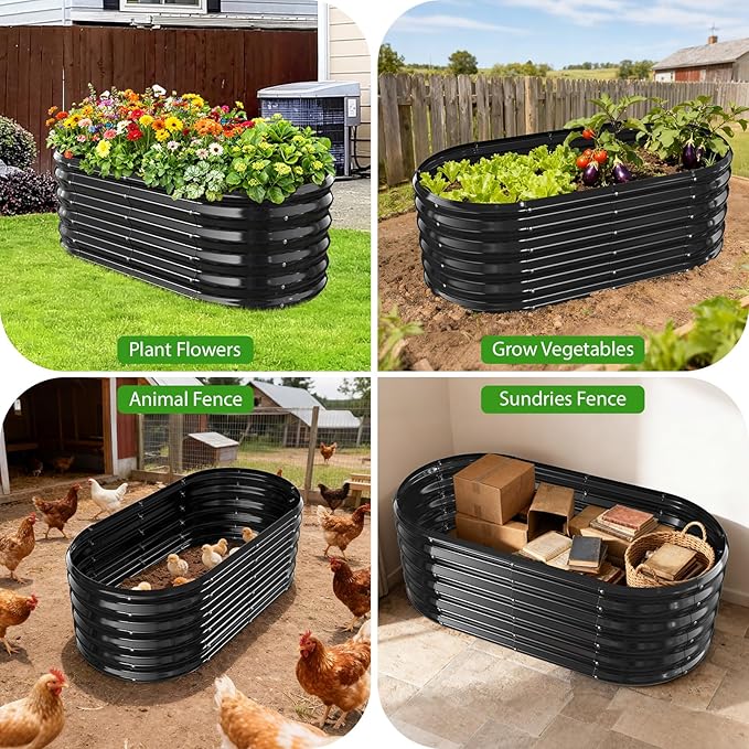 17" Tall Outdoor Garden Raised Garden Bed Kits, 4ft X 2ft Oval,0.8MM Thick Metal Raised Planter Bed/Ground Planter Box for Variety of Flowers,Herbs,Vegetables (Black, 48X24X16.5 Inches) YSEJOMP