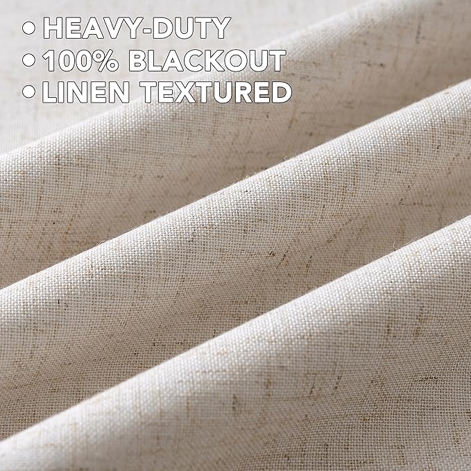 H.VERSAILTEX Linen Curtains 100% Blackout Curtains for Bedroom 108 inch Long Full Light Blocking Nature Linen Blended Window Curtains for Living Room Nickel Grommet (2 Panels, Heathered Natural) HVERSAILTEX