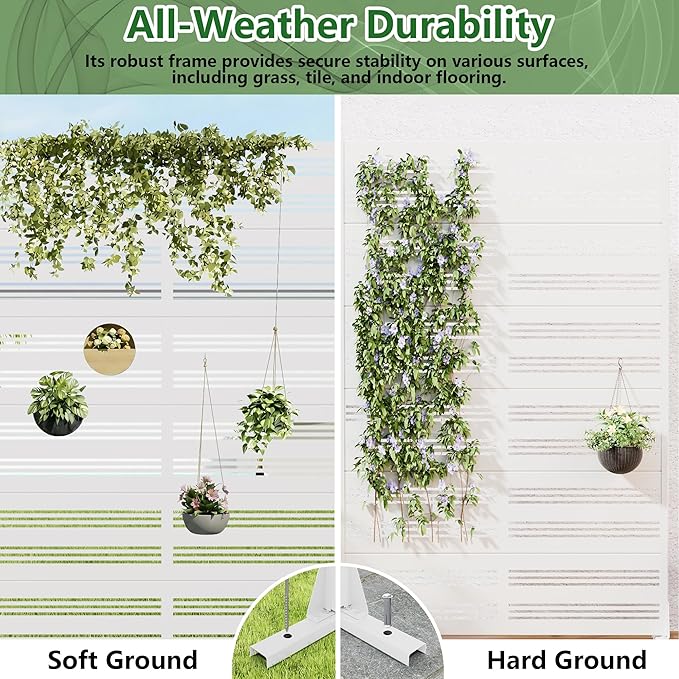 Casaphoria Metal Privacy Screen Outdoor, 72" H x 47" W Freestanding Decorative Privacy Screen for Patio Deck Balcony Garden with Stable Base, White-Harold Casaphoria