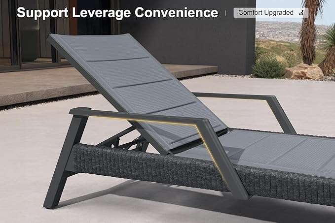 PURPLE LEAF Outdoor Chaise Lounge 2 Pieces Patio Recliner Sunbathing Tanning Chair for Poolside Balcony with Armrests Backyard Moon Basalt PURPLELEAF