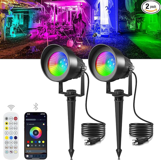 T-SUN Smart Color Changing Landscape Lights, RGBW Spotlights Outdoor with App & Remote, Music Sync, 16M Colors, Timer, Dimmable Waterproof Spot Light for Yard Garden Tree, Set of 2 T-SUN
