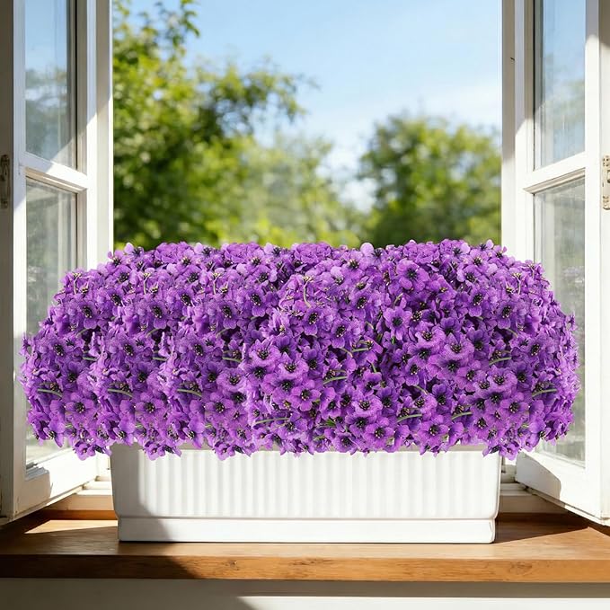 22 Bundles Artificial Flowers Outdoor, Faux Flowers UV Resistant with Plastic Plants, Faux Silk Flowers for Outdoors Outside Front Porch Hanging Planter Window Box Garden Decoration Powbrace
