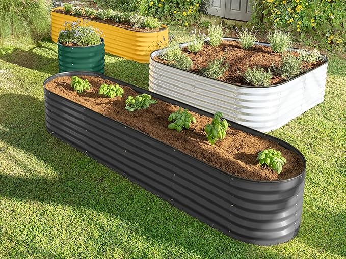 9-in-1 Galvanized Steel Raised Garden Bed // 8×2×1.5 ft Modular Planter for Gardening, Vegetables, Flowers // 18" Tall Metal Raised Garden Beds Outdoor (Gray) // Patented Design Planter Box PlantPlot