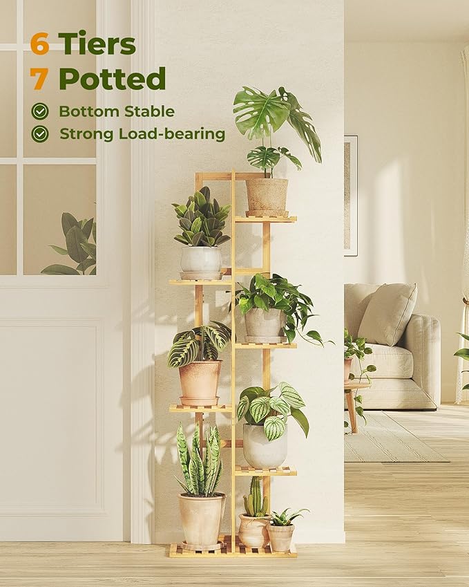 Bamworld Bamboo Plant Stand Indoor 6 Tiered Plant Shelf Outdoor Corner Plant Rack for Multiple Plants Flower Stand Plant Holder for Living Room Bedroom Balcony Patio Garden 48 Inch Natural Bamworld