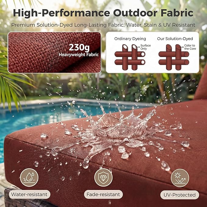 NICESOUL 7 Piece Outdoor Sofa Sectional with Firepit Natural Gas & Propane, Extra Large Patio Furniture Set for Heavy People, Deep Modular Wicker Conversation Sitting, Brown Rattan and Red Cushion NICESOUL