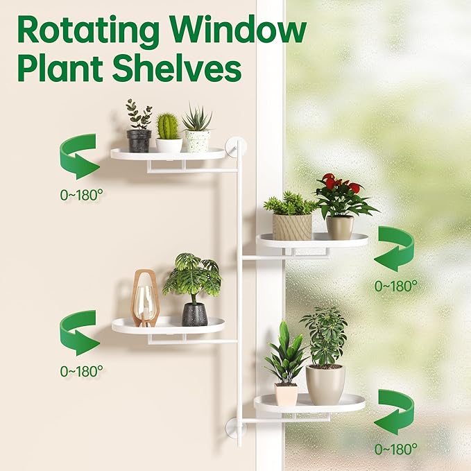 Rotating Window Shelves for Multiple Plants Indoor,4-tier Metal Corner White Plant Stand Holder Floating Hanger Shelf for Wall，Windows Sill Gifts for Planter Lover to Enhance Home Decor YFFSRJDJ