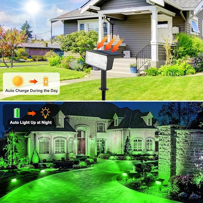 T-SUN Green Solar Spot Lights Outdoor 4 Pack, 49 LED 2 Lighting Modes, IP65 Waterproof Landscape Spotlights, 2 in 1 Auto On/Off Solar Lights for Yard, Garden, Driveway, Pathway T-SUN