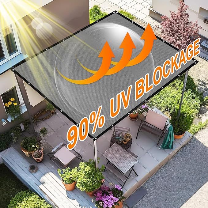 Artpuch 90% Sun Shade Cloth, 8 x 12 FT Pergola Shade Cover Canopy with Grommets, Sun Screen Fabric Tarp for Patio, Outdoor, Garden, Backyard, Blue Grey Artpuch