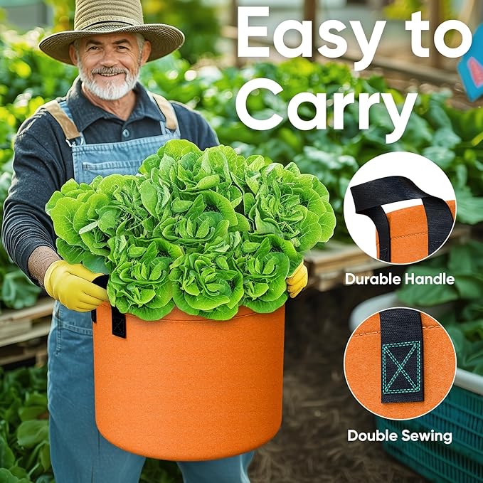 10 Gallon Potato Grow Bags - 6 Pack 350g Heavy Duty Thick Aeration Nonwoven Fabric Pots with Handles, Potatoes Grow Bags 10 Gal with Flap, Garden Bags for Growing Potatoes Plant Vegetables Flower RVZHI