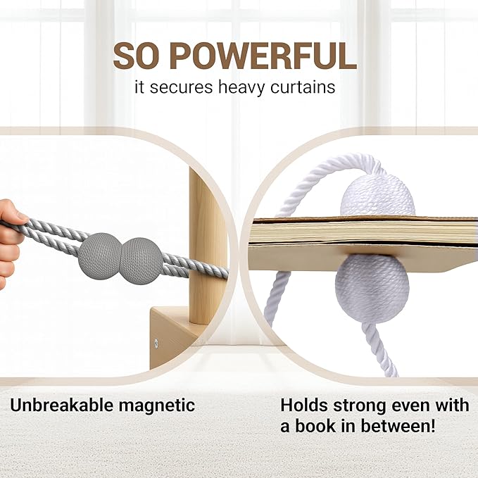 Hion Magnetic Curtain Tiebacks Grey 2pcs, Curtain Tiebacks Buckles Holdbacks Holders Hooks Clip for Home Bedroom Office Decorative Curtain Hion