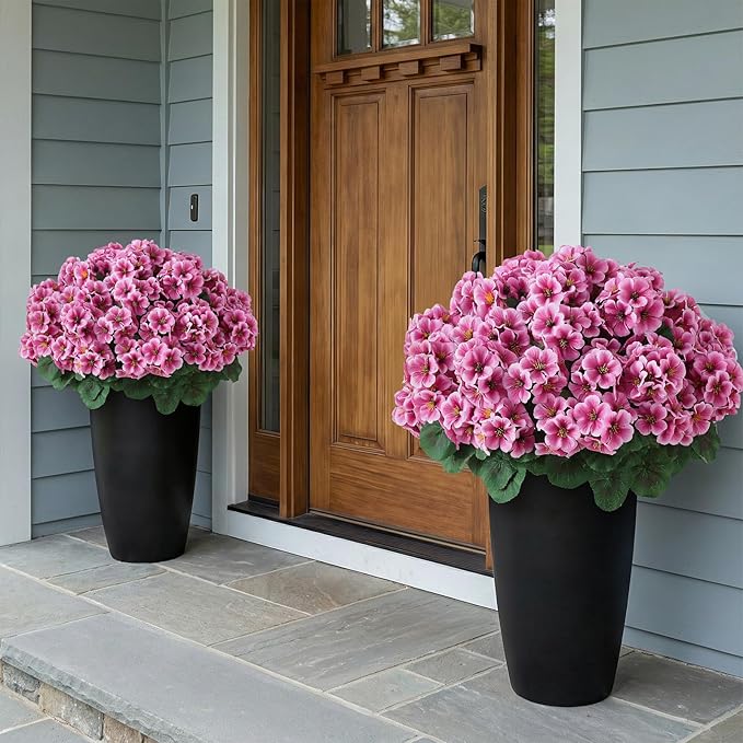 2 Pack Artificial Geranium Flowers Topitary Trees for Outdoors, UV Resistant Geraniums Potted Bushes Look Real Silk Faux Plants for Front Door Garden Porch Planter Farmhouse Home Decor (Pink) GLIDLION