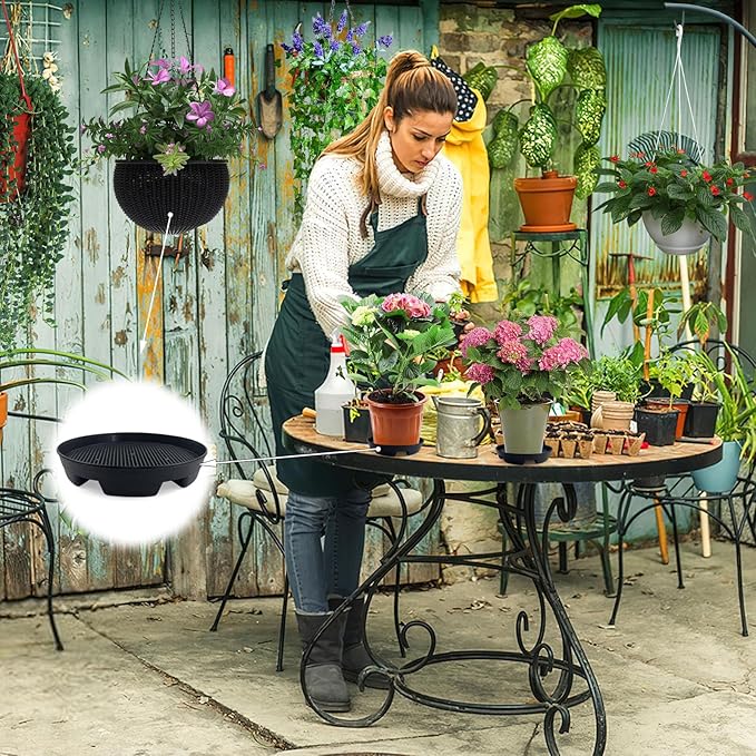 7.16” Self Watering Planter Insert, 10 Pack Invisible Hanging Basket Drip Pan Hanging Basket Planter Plant Auto Watering Devices Plastic Water Catcher Saucer Tray for Outdoor Indoor Pots Liners KKONHII