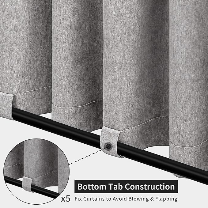 Easy-Going Linen Look Outdoor Curtains Waterproof Windproof Porch Curtains, Soft Thicken Outdoor Privacy Curtains for Patio, Gazebo, Grommet Top and Tab Bottom Drape, 1 Panel, 110x108 inch, Grey Easy-Going