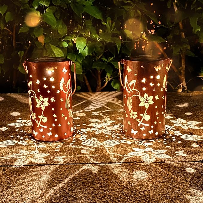 2 Pack Solar Lanterns Outdoor Waterproof Hummingbirds Birthday Gifts for Women Mom Grandma Garden Decor Hanging LED Decorative Light for Patio Yard Lawn Gardening Gifts DIBIEECN