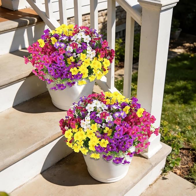 INQCMY Artificial Flowers for Outdoors Fake Plants Spring Decoration, 12 Bundles Faux Petunias UV Resistant No Fade Realistic Silk Flower for Outside Planters Patio Porch Yard Window Box INQCMYPlantRack