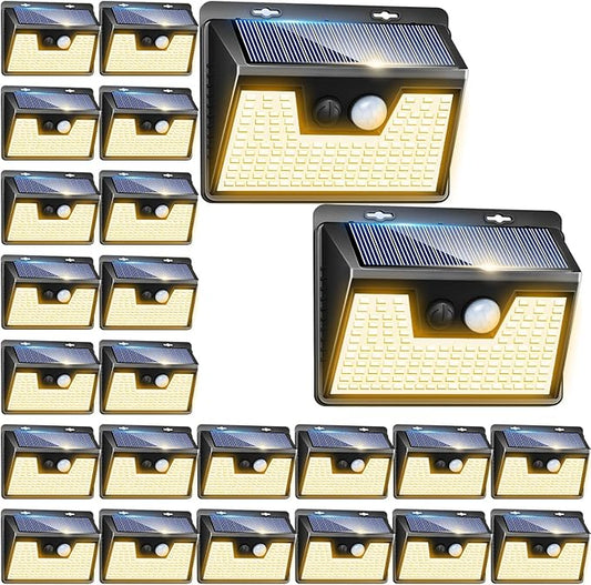 Peasur Solar Lights Outdoor Waterproof [24 Pack/140LED], Warm White Motion Sensor Lights Dusk to Dawn, 3 Modes Solar Fence Security Lighting for Wall Garden Yard Stair Outside Peasur
