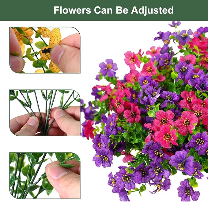 Artificial Flowers for Outdoor, UV Resistant Fake Silk Flowers, Realistic Faux Plants for Outside Indoor Porch Patio Window Box Planter Home Decor (20, Purple Rosy) Welcometothetrytuny