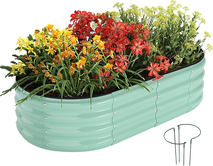 Galvanized Metal Planter Raised Garden Bed Kit for Gardening Outdoor，4x2x1ft Planter Grow Garden Box Raised Flower Bed，Long Vegetable Clearance Herb Raised Garden Beds for Gardening Green ZFHgarden
