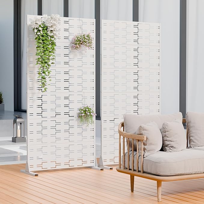 Casaphoria Metal Privacy Screen Outdoor, 72" H x 35" W Freestanding Decorative Privacy Screen for Patio Deck Balcony Garden with Stable Base, White-Brick Casaphoria