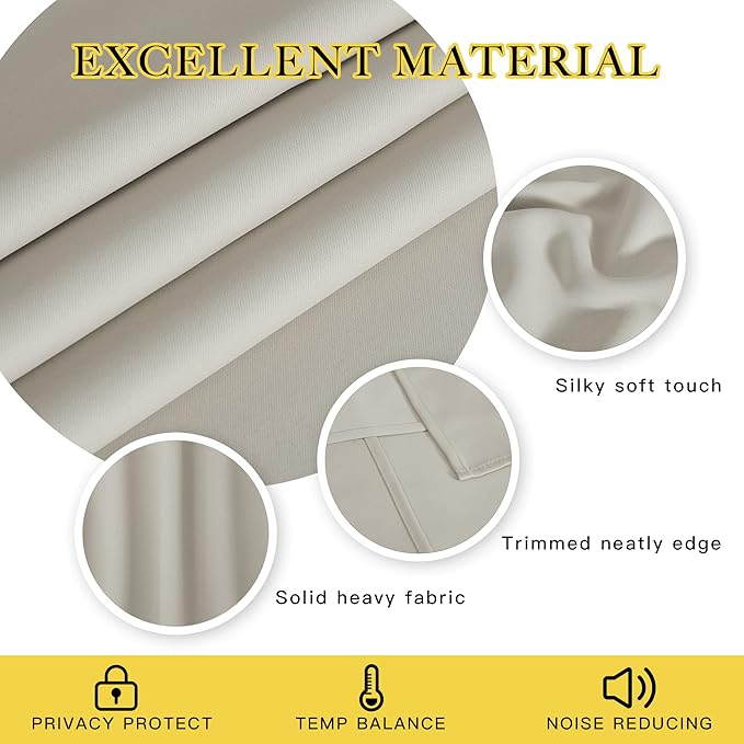 NICETOWN Blackout Natural Large Window Treatment for Bedroom - Grommet Thermal Curtains Room Darkening Sound & Light Reducing Sliding Door Curtains & Drapes for Living Room (1 Panels W66 x L72) NICETOWN