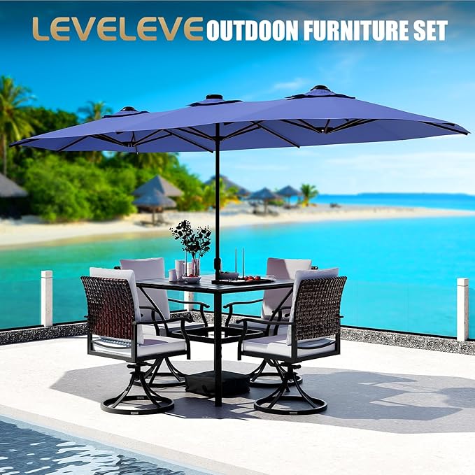 LEVELEVE 14FT Double-Sided Patio Umbrella with Base Included, Large Outdoor Rectangular Market Umbrella for Backyard, Poolside, Lawn & Garden,Blue Enjoyyourlife