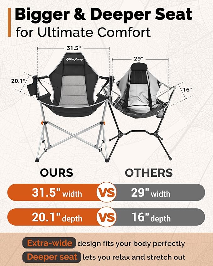 KingCamp Hammock Chair with Footrest – Heavy Duty Swinging Rocking Camping Chairs for Adults up to 400lbs, Folding Portable Oversized Rocker with Cup Holder & Pillow for Outdoor Beach Lawn RV Sports KingCamp