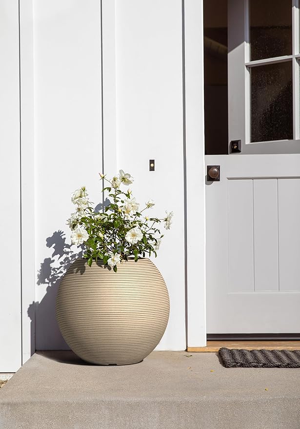 Veradek Strata Series Sphere Round Planter for Patio & Backyard | Durable Plastic-Stone Material | Modern Décor for Tall Trees and Plants VeradekOutdoor