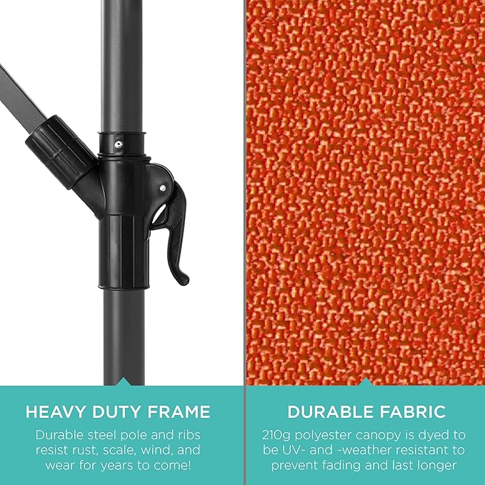 Best Choice Products 10ft Offset Cantilever Hanging Market Patio Umbrella, 8 Sturdy Ribs, Easy Adjustment - Rust BestChoiceProducts