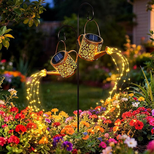 X-PREK Solar Garden Lights Outdoor Decoration, Metal Solar Watering Can Lights Outdoor Waterproof, Small Patio Light Yard Lawn Pathway Decor, Gardening Gifts for Women Mom Grandma 2 Packs X-PREK