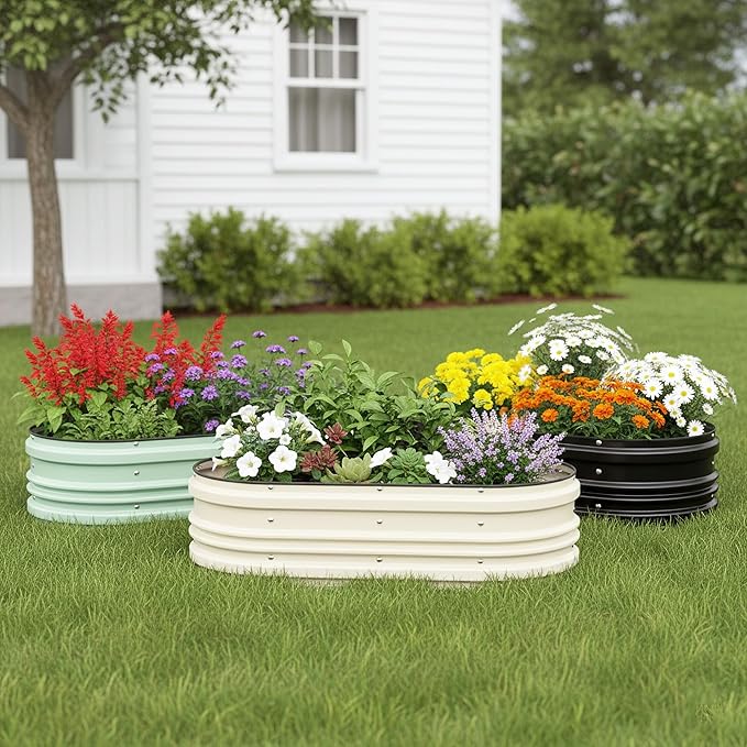 WORKPRO 2PK 4x2x1ft Outdoor Galvanized Raised Garden Bed Kit, Rust & Corrosion Protection, Easy Assembly, Safe Edge, Ideal for Vegetables & Flowers, White WORKPRO