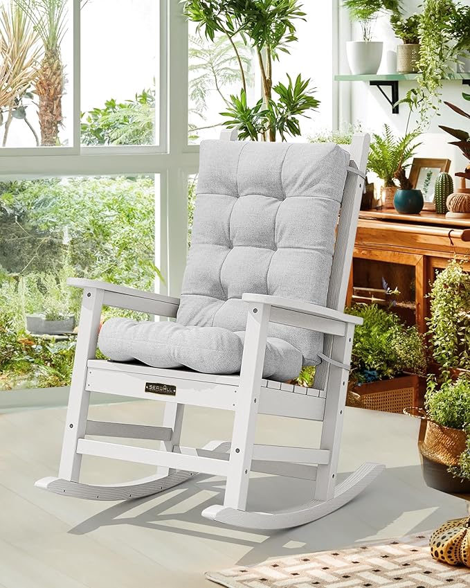 SERWALL HDPE Outdoor Rocking Chair Cushion Set of 2, Memory Foam Cushion Gray SERWALL