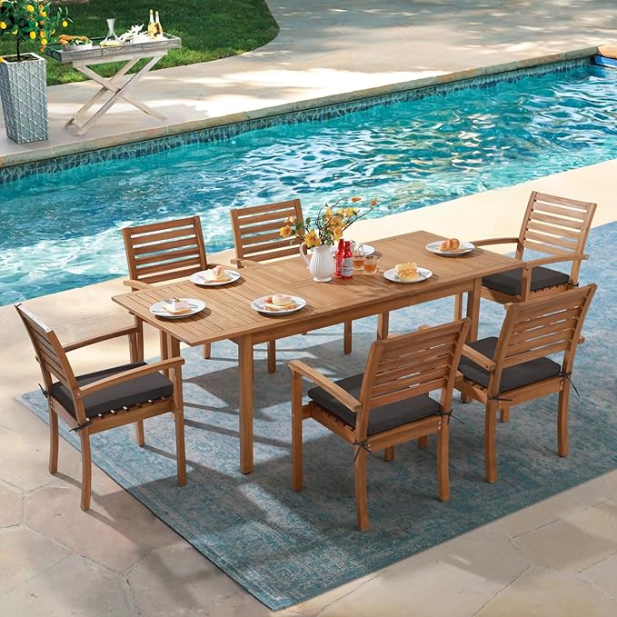 OC Orange-Casual Stackable Patio Dining Chairs Set of 6, Outdoor Acacia Wooden Chairs w/Armrest & Removeable Fabric Cushion, for Porch, Backyard, Garden, Indoor, Dark Grey OCOrange-Casual
