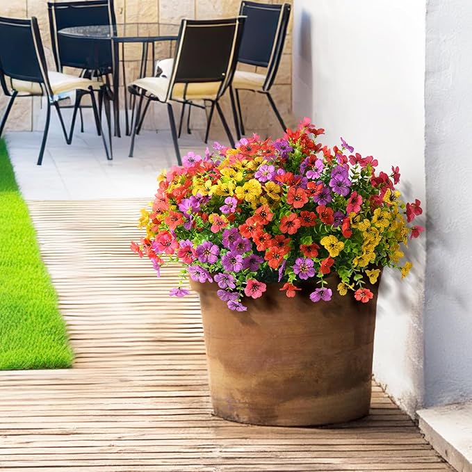 Artificial Flowers Faux Plants Outdoor Fake Flowers Spring Decor,12 Bundles Outdoor Flower Plastic Plant Colorful Daisy UV Resistant for Porch Patio Yard Garden Pot Planters ZFProcessArtificialFlowers