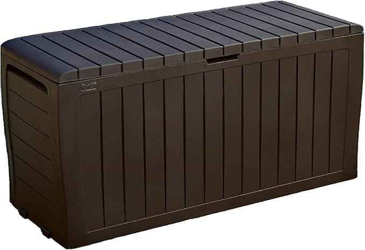 Keter Marvel Plus 71 Gallon Resin Outdoor Storage Box for Patio, Balcony & Garden – Weather‑Resistant Deck Box for Cushions, Pillows, Pool Floats & Tools, Brown