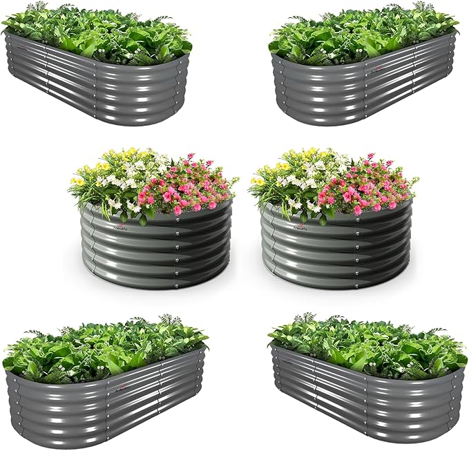 A ANLEOLIFE 6-Pack 4X4X1.5ft & 6X2X1.5ft Deep Root Galvanized Raised Garden Beds Outdoor for Planting Vegetables Flowers Herb, Quartz Grey AAnleolife