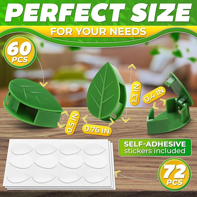 60Pcs Plant Climbing Wall Fixture Clips with 72Pcs Self-Adhesive Stickers - Leaf-Shaped and Weather-Resistant Money Plant Vine Wall Clips - Easy Installation Pothos Climbing Support for Vines & Cables DIMROM