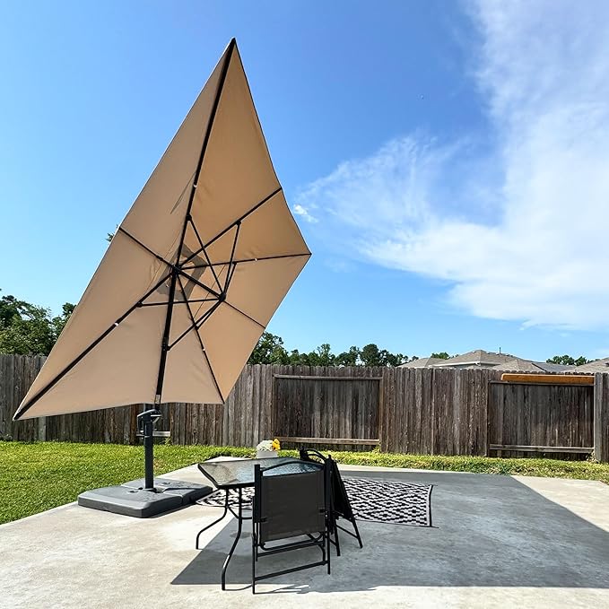 PURPLE LEAF Patio Umbrella 10' X 13' Rectangle Cantilever Umbrella Large Aluminum Outdoor Umbrellas with 360-degree Rotation & UPF40+ Premium Fabric for Deck Pool Garden Yard, Sand Dune Rootora
