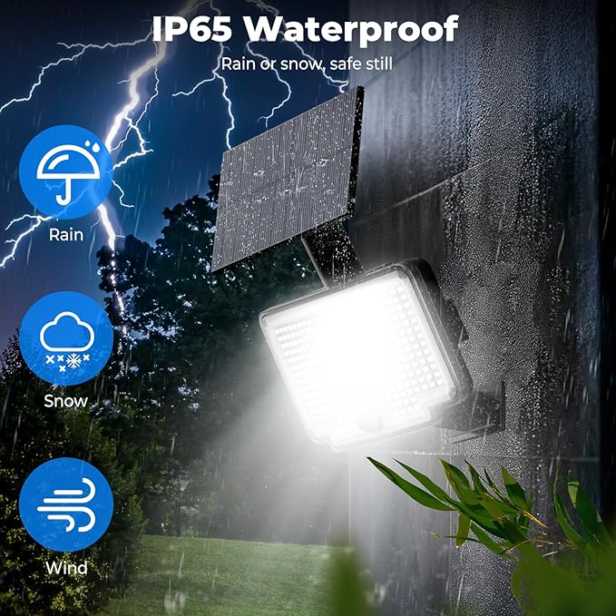 Peasur 4 Pack Solar Motion Lights Outdoor, 318 LED Solar Security Light with 3 Modes, IP65 Waterproof Powered Flood Lights for Outside Garden Patio Garage Yard Backyard Peasur