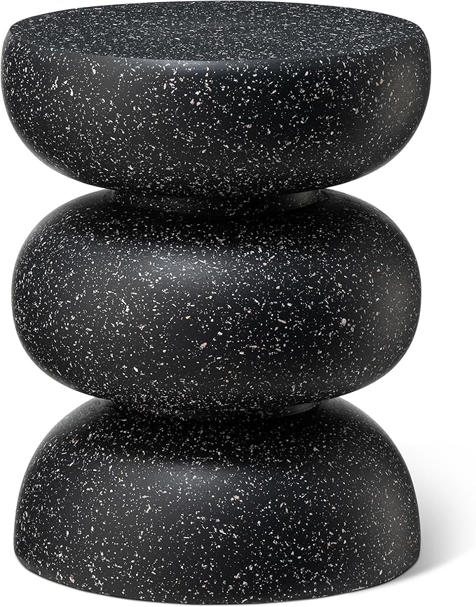 Glitzhome Outdoor Side Table, 18" H Decorative Garden Stool MGO Faux Terrazzo End Table, Heavy Duty Indoor Outdoor Round Planter Stand for Living Room Bedroom Patio Deck Poolside,Black Glitzhome