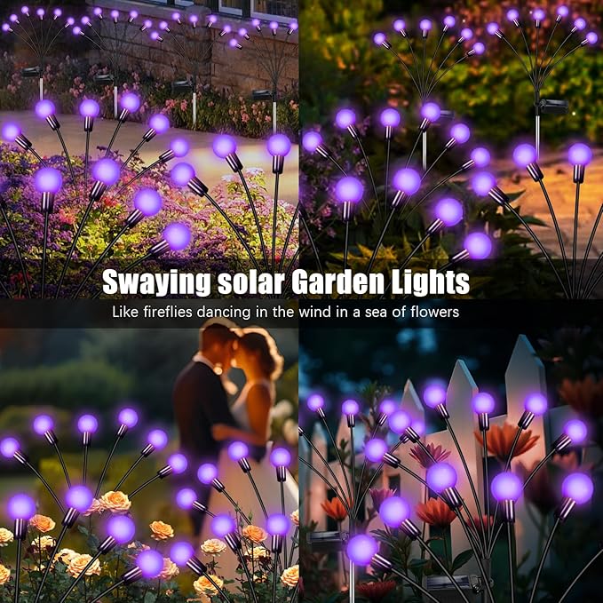 Solar Garden Lights Outdoor, Waterproof Solar Powered Lights for Yard Pathway Patio, Swaying Lawn Decor as Gardening Gifts for Women Holiday (Purple, 4 Pack) NBQQ
