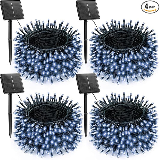 Brightown 4 Pack Solar Christmas Lights Outdoor, Total 184FT 480 LED Solar String Lights Outdoor Waterproof Green Wire with 8 Modes, Solar Fairy Light for Garden Yard Patio Party Decors, Cool White Brightown