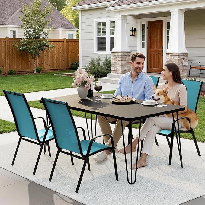 JEAREY Patio Dining Chairs Set of 4, Outdoor Stackable Dining Furniture Set, All Weather Dining Set for Lawn, Garden, Backyard, Poolside, Peacock Blue JEAREYOutdoorsCollection