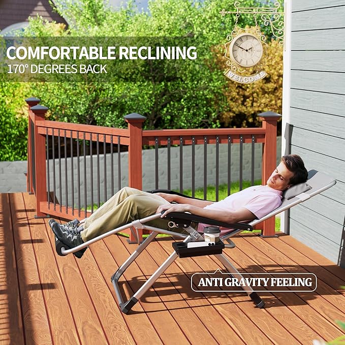 UDPATIO Oversized Zero Gravity Chair Set of 2, 29In XL Patio Reclining Chair with Cushion, Outdoor Folding Recliner with Pillows|Cup Holder|Foot Rest|Padded Headrest, Burgundy, Support 500LB UDPATIO