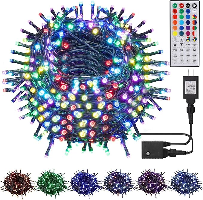 LJLNION 98.5ft Christmas Lights Color Changing with Remote, 300 LED RGB Fairy String Lights Halloween Decorative Lights, 8 Lighting Modes & Timer, Plug in Indoor Outdoor Xmas Wedding Party Decor LJLNION