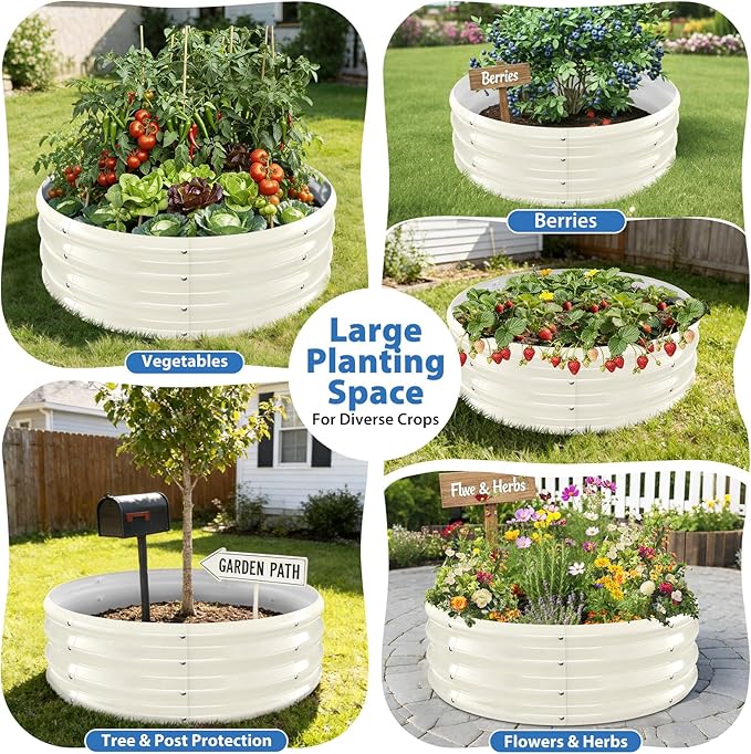 Round Galvanized Raised Garden Bed, 3x3x1FT Heavy Duty Modular Metal Planter Box, Easy DIY Assembly, Above Ground Gardening Bed for Vegetables, Flowers & Herbs Rootora