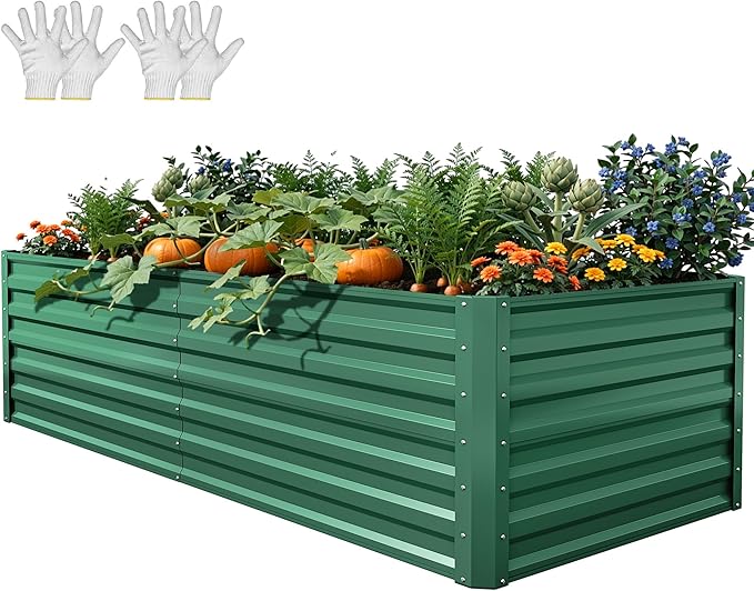 YITAHOME 6x3x2ft Large Raised Garden Bed Kit, Galvanized Metal Planter Box with Gloves, Ground Nails, Support Rod, Outdoor Above Ground Planters for Plants Vegetables Flowers, Green YITAHOME
