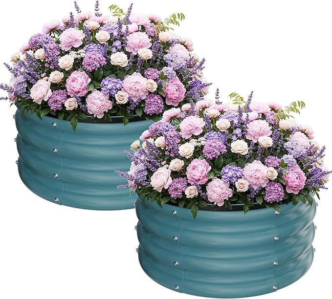 ZXZYHFTY Round Galvanized Raised Garden Bed kit,Blue Outdoor Garden Raised Planter Box, Round Large Metal Raised Garden Beds for Vegetable 2 * 2 * 1ft 2 Pcs ZXZYHFTY