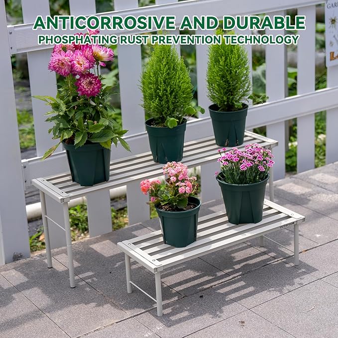 Metal Plant Stand, Rust-proof Aluminum Flower Pot Stand, Heavy Duty Planter Display Shelving for Patio Balcony Garden Living Room Decorative (White, 23.6 Inch) Rootora