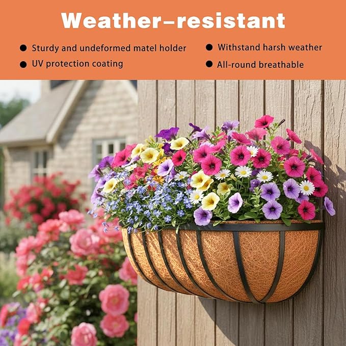 2 Pack 30" Railing Planter Window Box with Coco Fiber Liner Horse Trough Planter The Railing Planter Boxes for Deck Porch Fence Outdoor Rootora