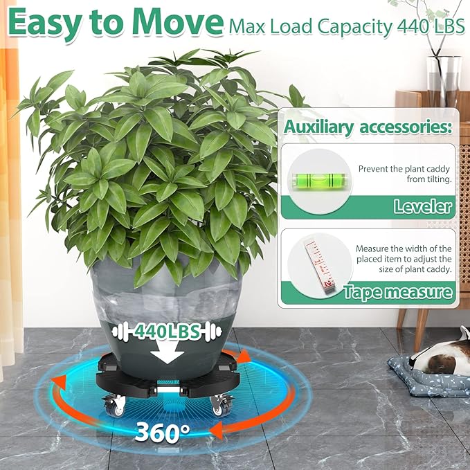 VANCASTLE Plant Caddy with Lockable Wheels Heavy Duty 450lbs Capacity, 15-22 Inch Adjustable Plant Stand with Wheels Rolling base, Plant Dolly for Flower Pot Mover Indoor Outdoor, Black, 2 Pack VANCASTLE